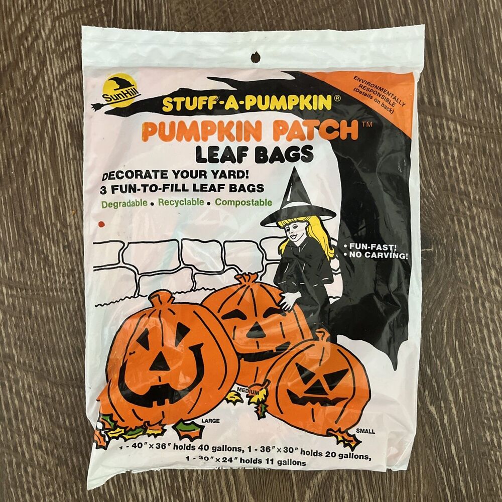 Halloween Stuff-A-Pumpkin Patch Leaf Bags Yard Decorations - Pack of 3